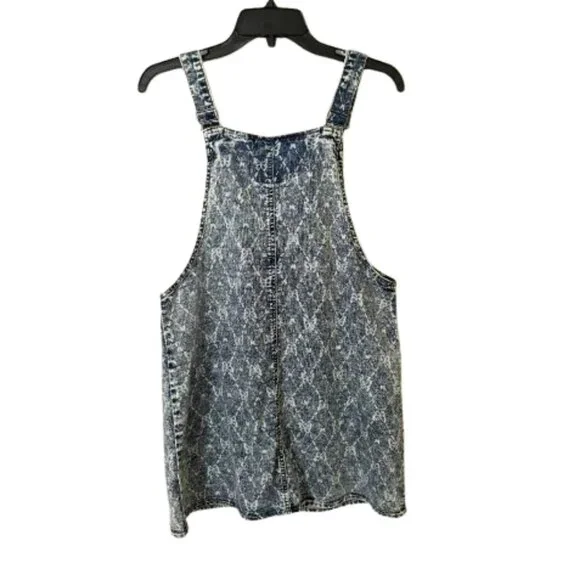 Tinseltown Blue Stonewash Denim White Butterfly Romper Jumper Overall Dress SZ M - Picture 4 of 10